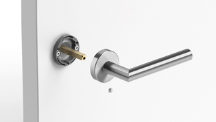 Illustration door handle clip-on technique Clip-on technique means no visible screws, lifting springs, spring steam, bilateral and audited to DIN EN 1906