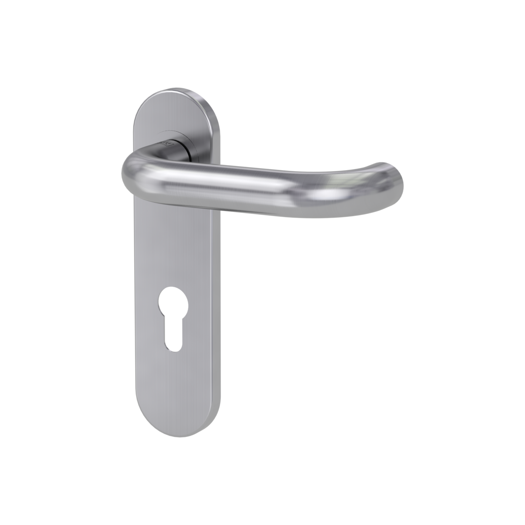 door handle set ALESSIA PROF screw on panic short plate round euro profile brushed steel