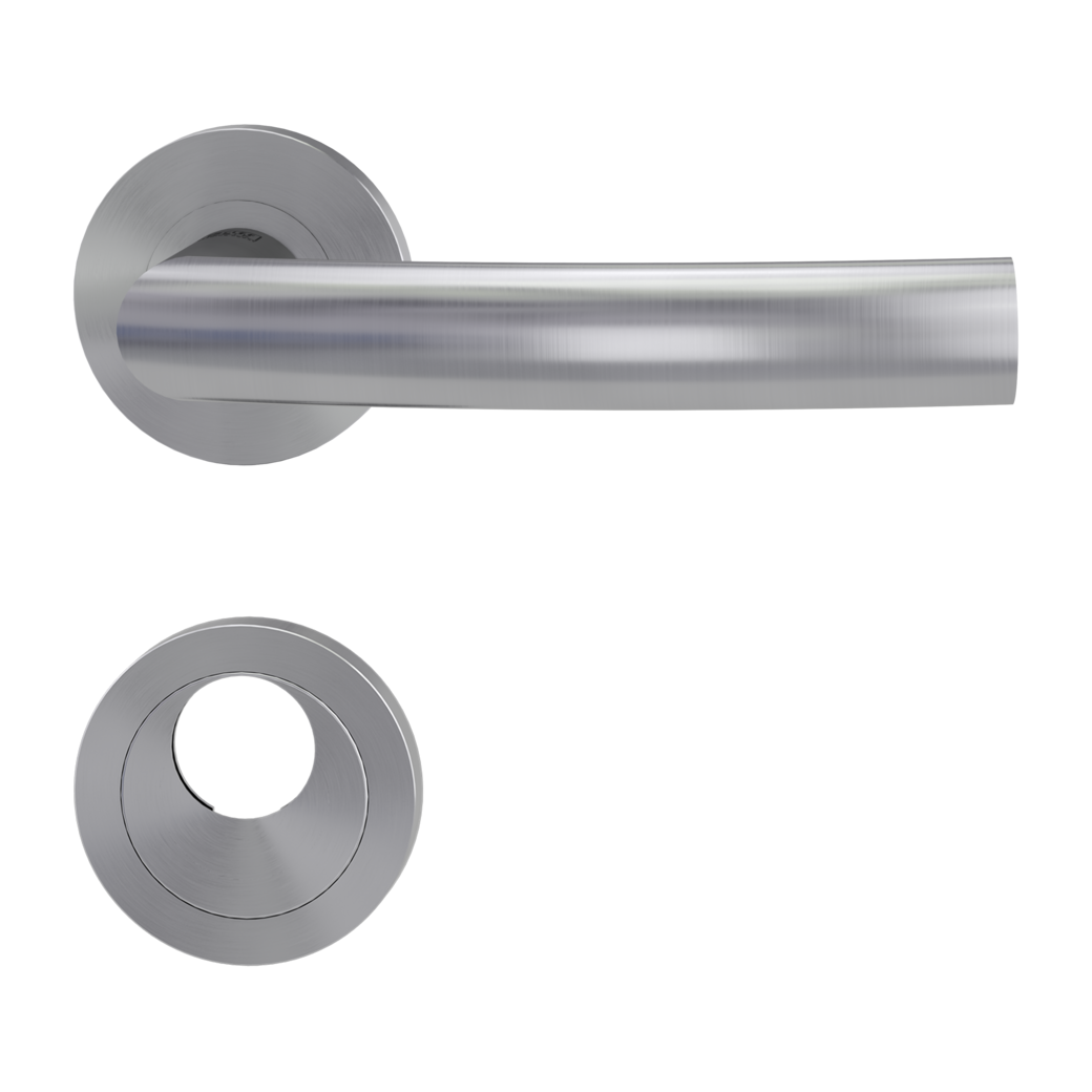 door handle set LORITA PROF screw on cl3 rose set round swiss profile brushed steel