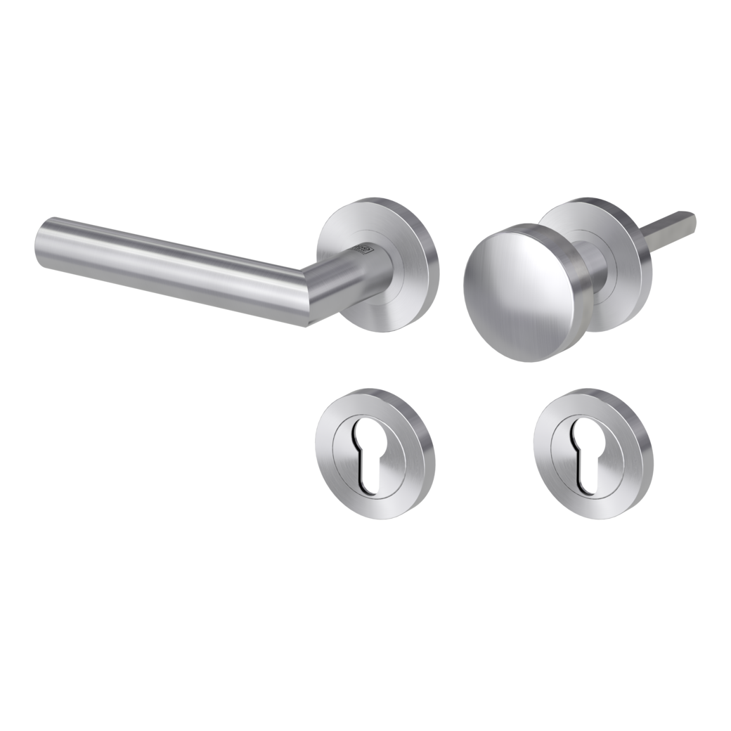 knob handle rose set LUCIA PROF screw on FP rose set round knob R2 38-50mm brushed steel L