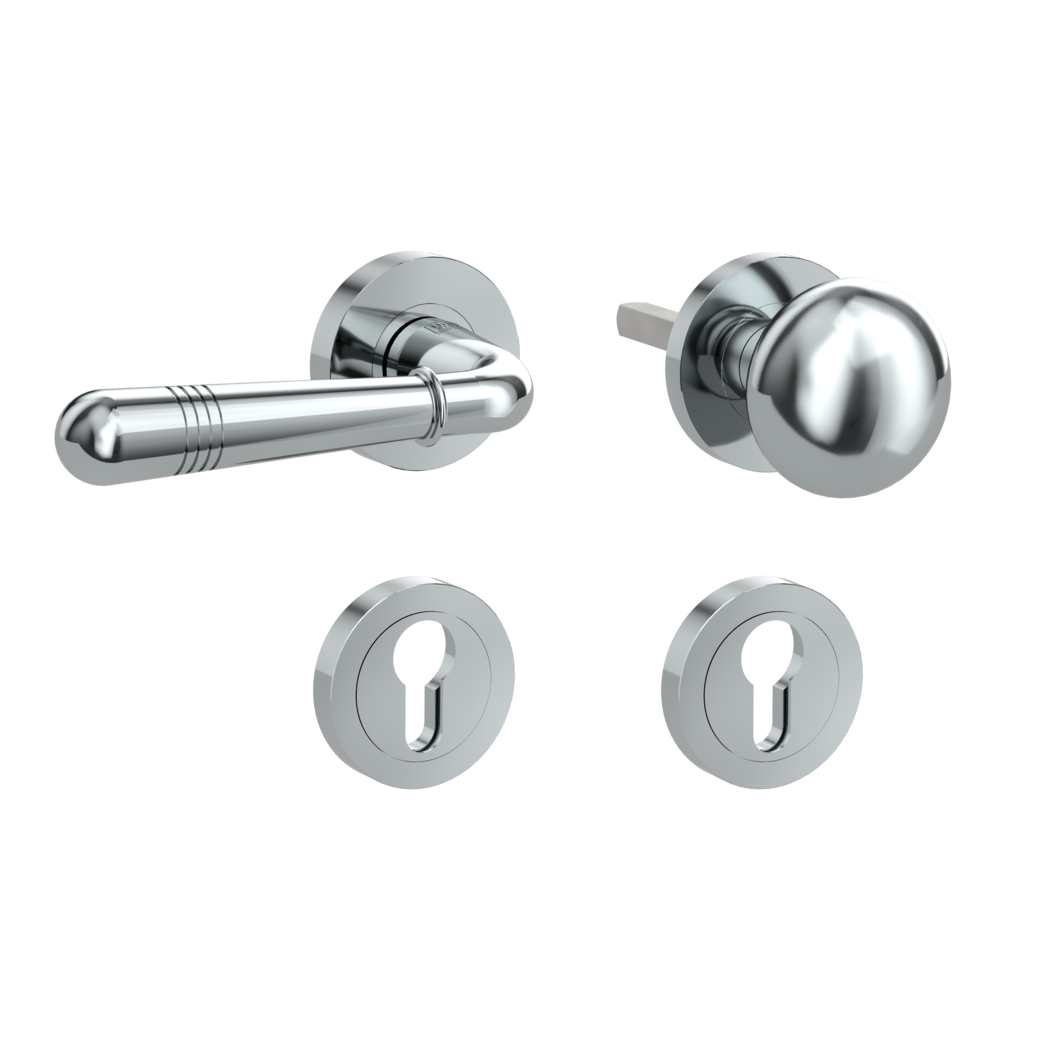 knob handle rose set FABIA screw on cl4 rose set round knob R21 chrome L