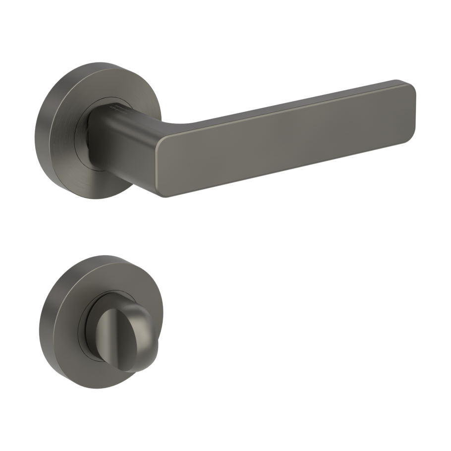 Isolated product image in the right-turned angle shows the GRIFFWERK rose set MINIMAL MODERN in the version turn and release - cashmere grey - screw on technique inside view 