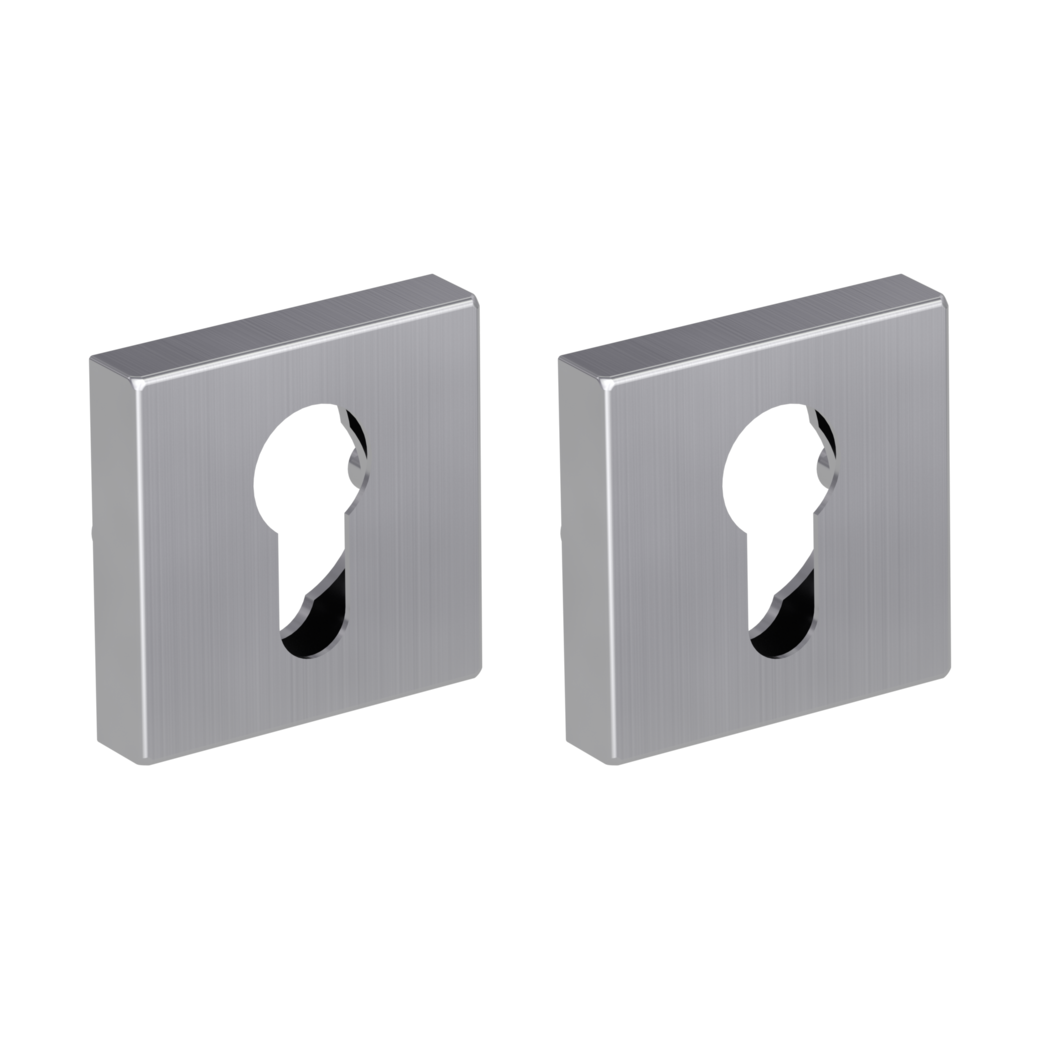 Pair of escutcheons straight-edged profile cylinder Clip-on system satin stainless steel