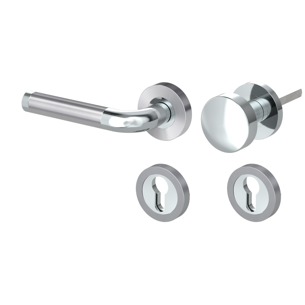 knob handle rose set SIMONA screw on cl4 rose set round knob R2 chrome/brushed steel L