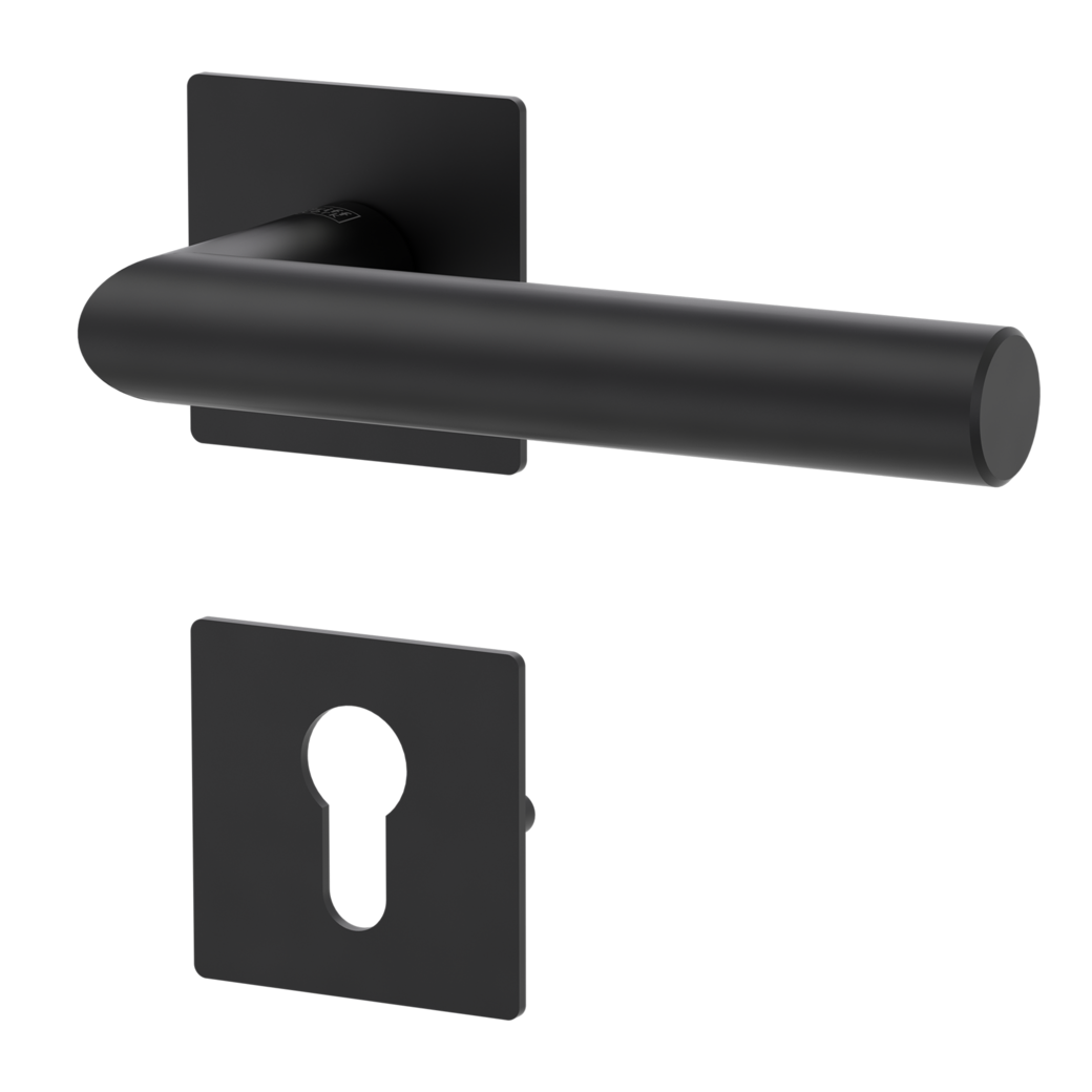 LUCIA PIATTA S QUATTRO door handle set Flat escutcheons straight-edged Profile cylinder graphite black