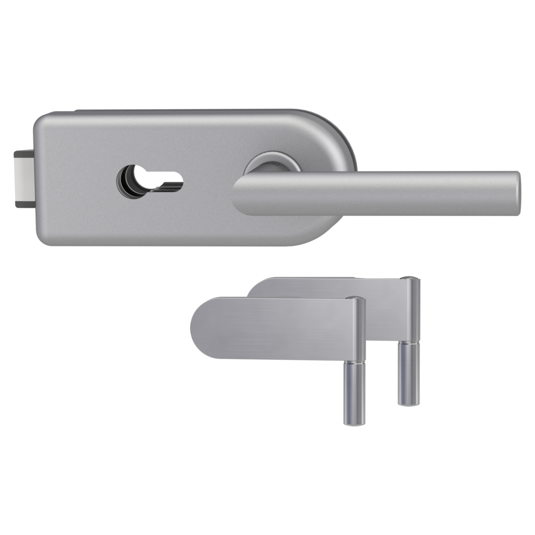 glass door lock set SMILE 1.0 wc opp. lock side silent 2-part hinges L-FORM aluminum EV1