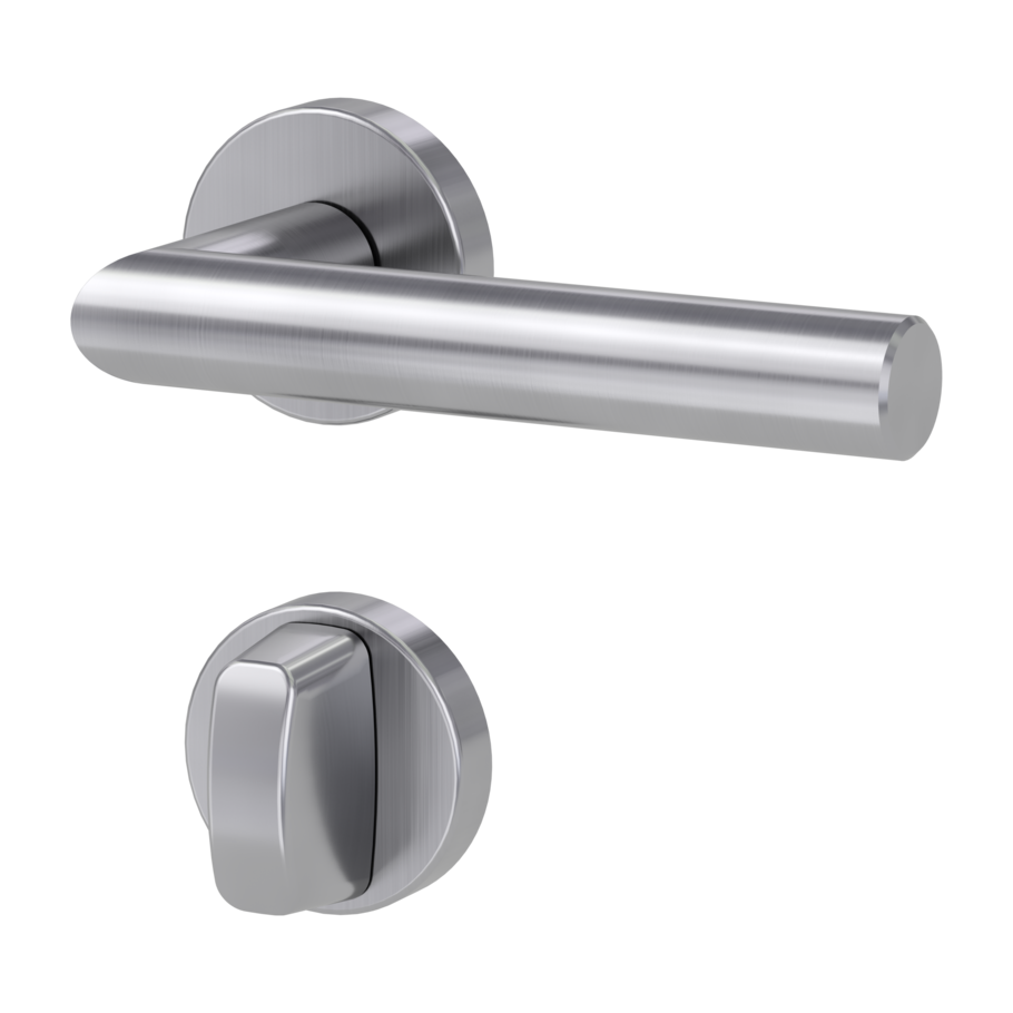 Isolated product image in the left-turned angle shows the GRIFFWERK rose set LUCIA in the version turn and release - brushed steel - clip on technique inside view 