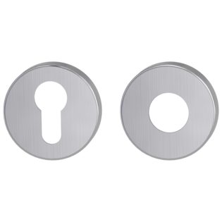 Freigestelltes Produktbild im idealen Blickwinkel fotografiert zeigt den Griffwerk Kombi-Innen-Rosettensatz in der Version Edelstahl matt, rund, Klipptechnik