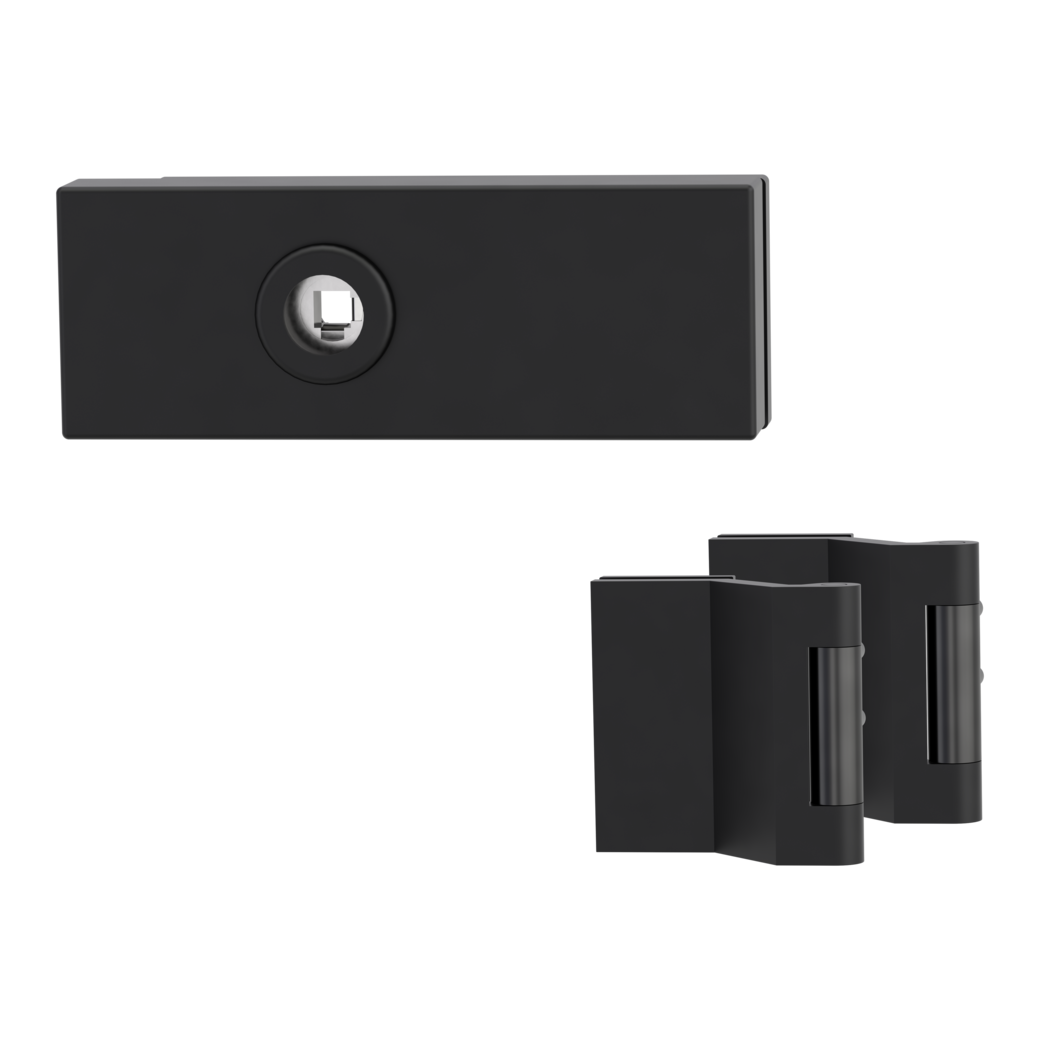 glass door lock set PURISTO S unlockable magnetic 3-part hinges graphite black