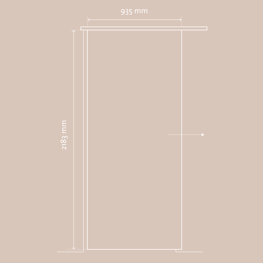 Detailed technical drawing in top view including dimensions of Jette glass sliding door