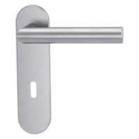 Isolated product image in perfect product view shows the GRIFFWERK short plate set LUCIA PROF in the version mortice lock - brushed steel - screw on technique