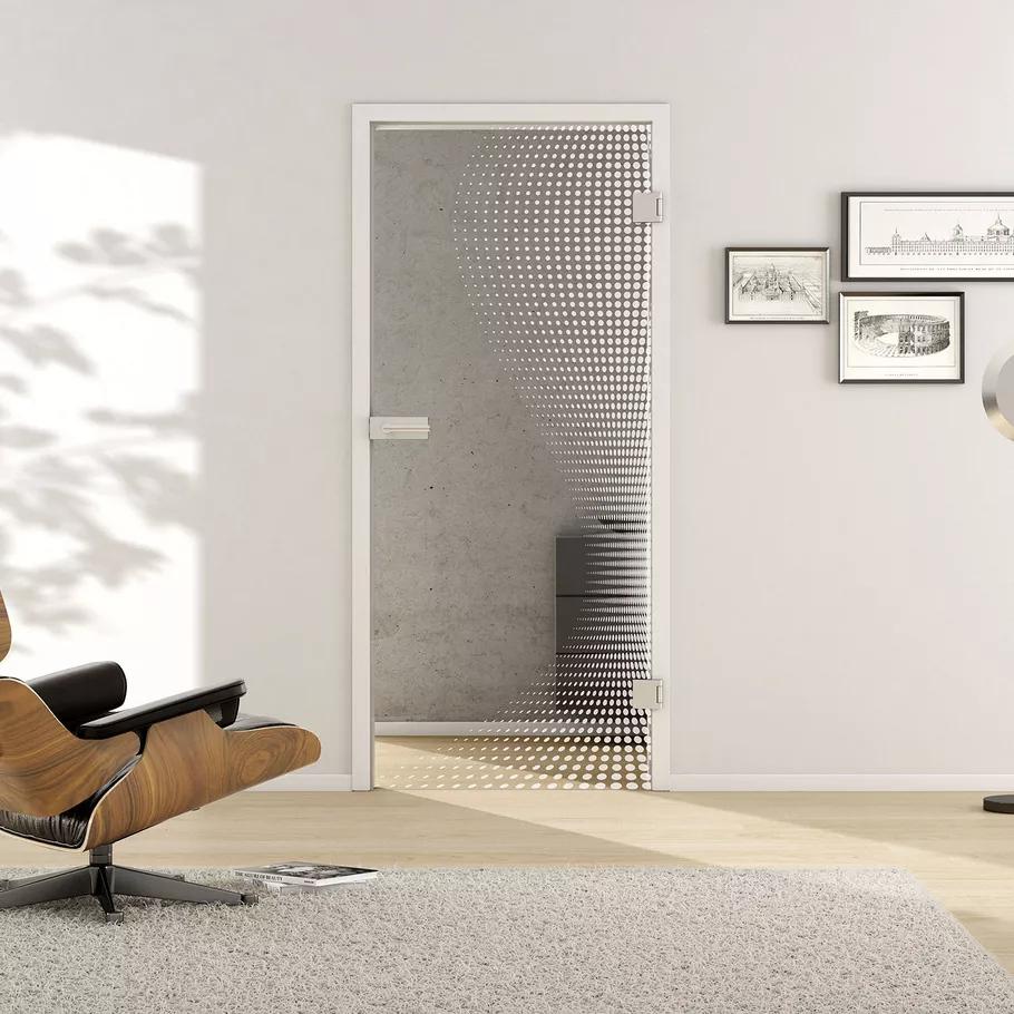 Glass revolving door DOTS 661 TSG PURE WHITE clear 709x1972x8mm Studio/Office DIN R
