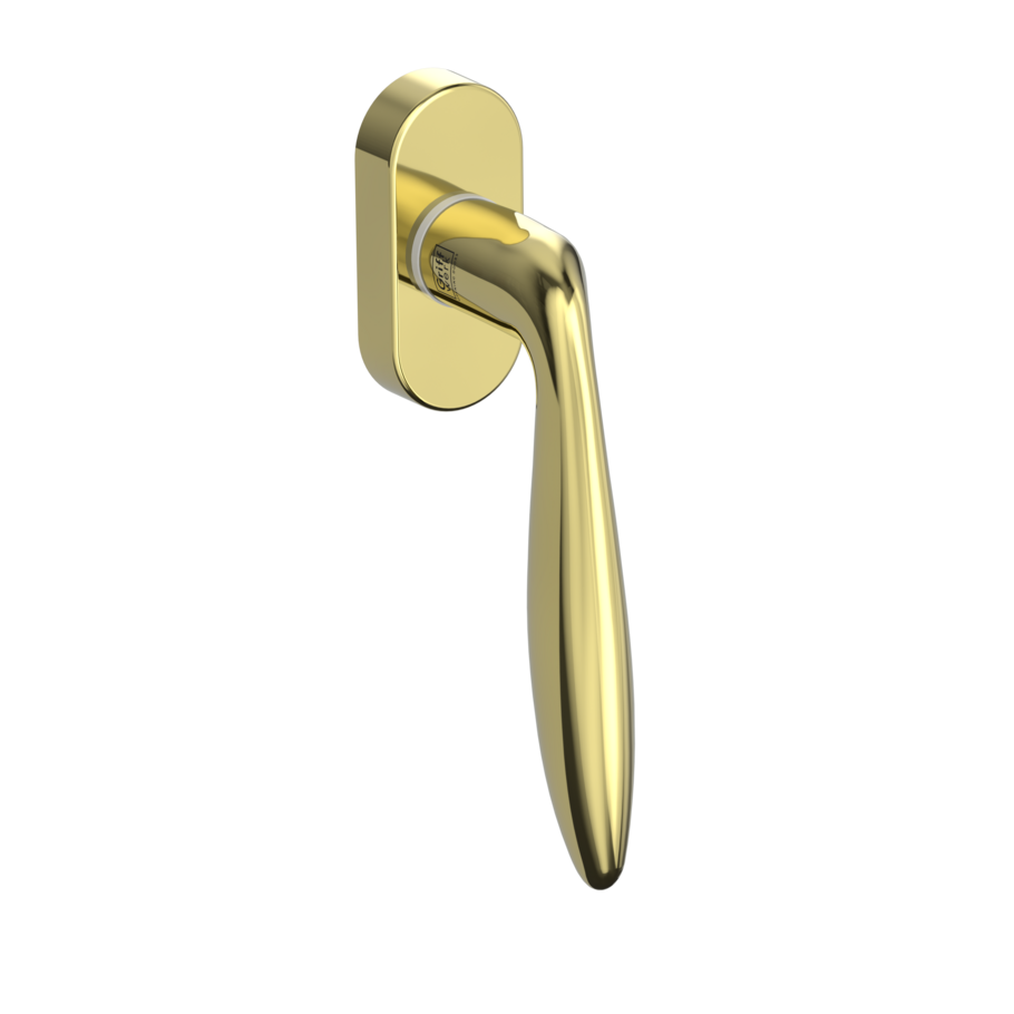 Silhouette product image in perfect product view shows the Griffwerk window handle ALINA in the version unlockable, brass look