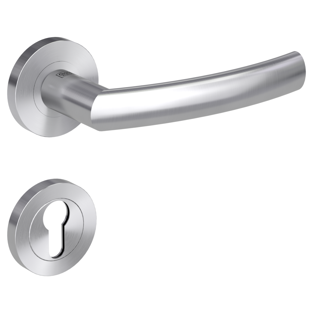 door handle set LORITA PROF screw on cl4 rose set round euro profile brushed steel