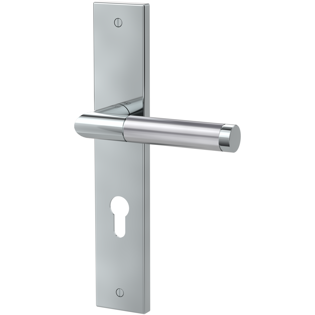 door handle set LOREDANO deco screw long plate square euro profile polished/brushed steel