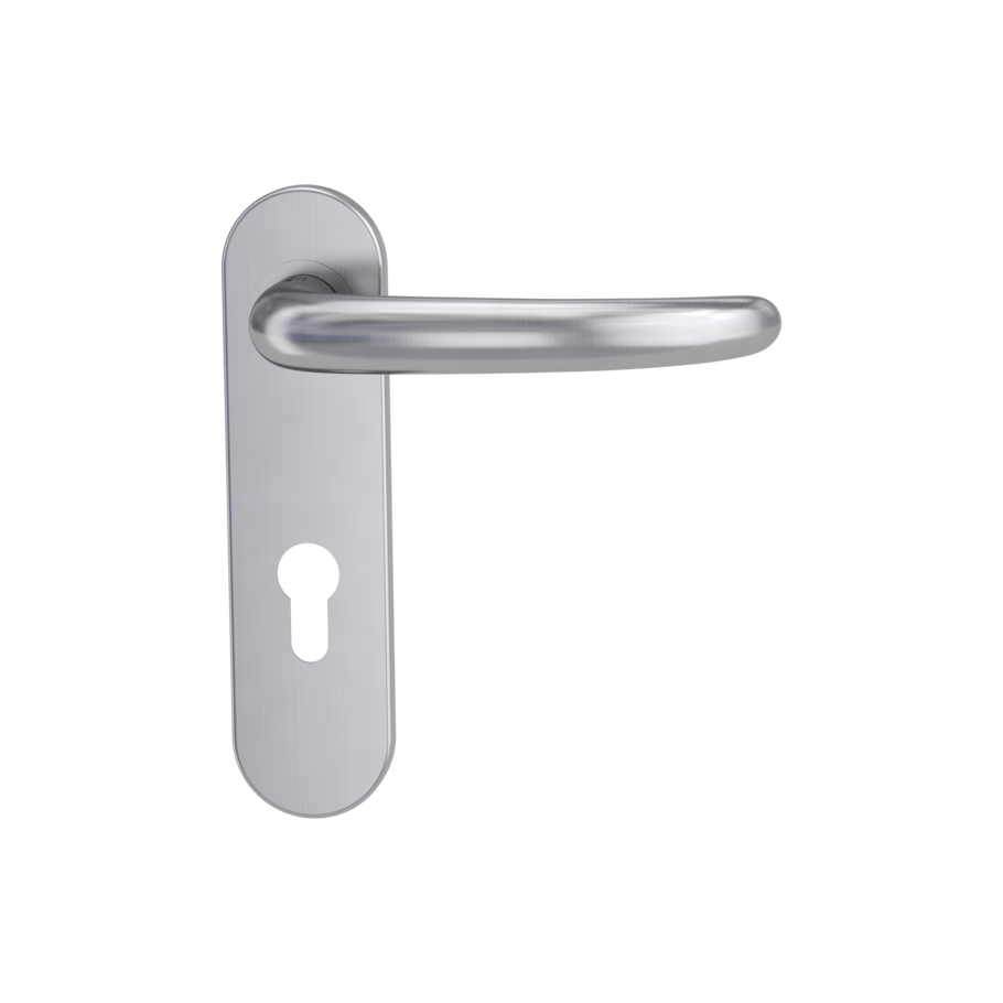 door handle set ULMER GRIFF PROF screw on panic short plate round euro profile brushed steel