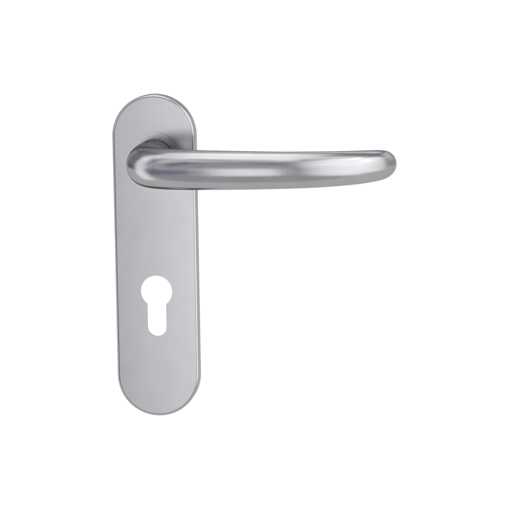 ULMER GRIFF PROF door handle set Screw-on sys.panic round short backpl. Satin stainless steel profile cylinder