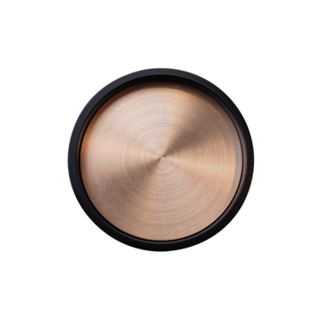 Freigestelltes Produktbild im idealen Blickwinkel fotografiert zeigt die GRIFFWERK Griffmuschel PLANEO GM_49111 in der Ausführung für Glas 8-12mm - Graphitschwarz mit Kupfer Inlay - Klebetechnik