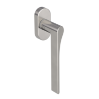 Silhouette product image in perfect product view shows the Griffwerk window handle LEAF LIGHT in the version unlockable, velvety grey