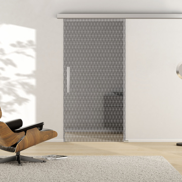 Ambient image in living situation illustrates the Griffwerk sliding glass door GRIDS 691 in the version TSG MOON GREY clear