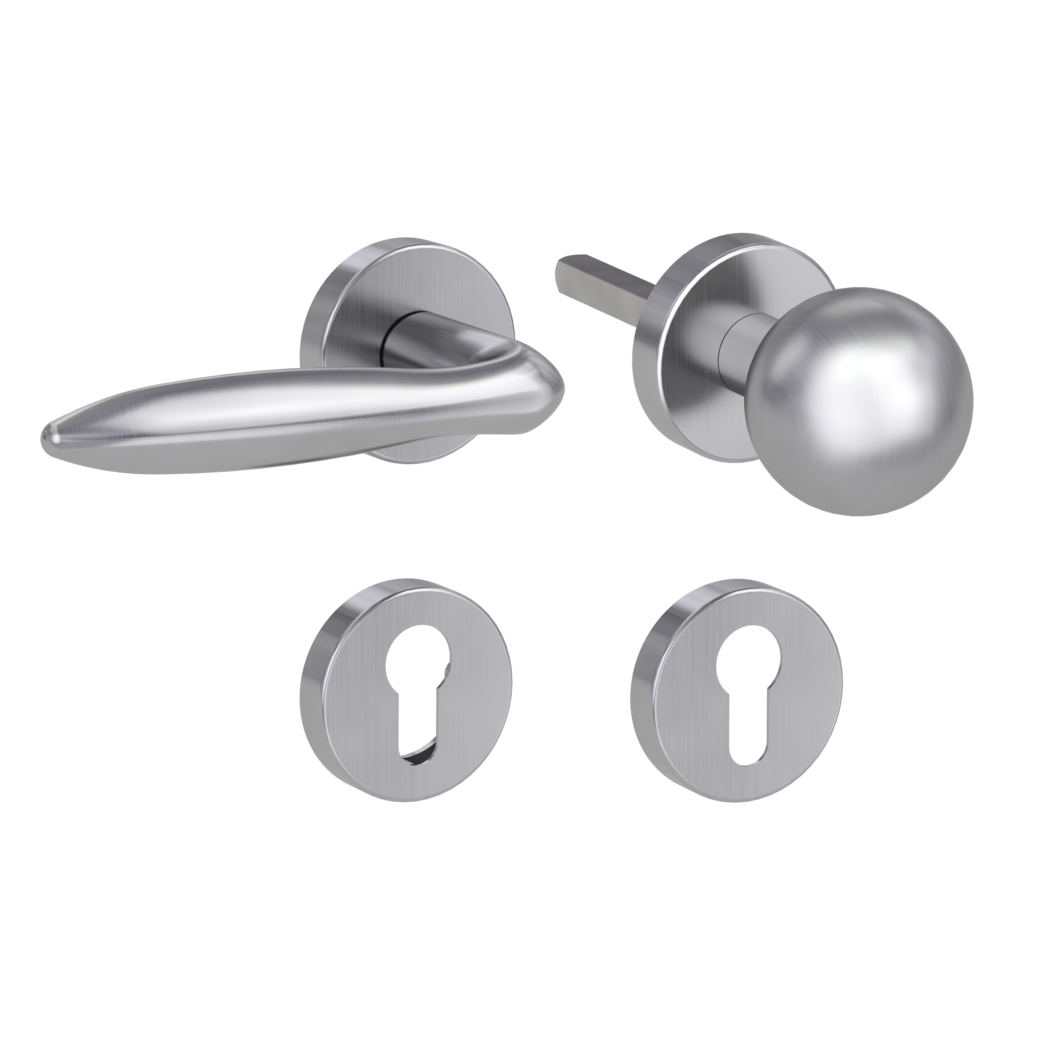 knob handle rose set VERONICA clip on cl3 rose set round knob R4 brushed steel L