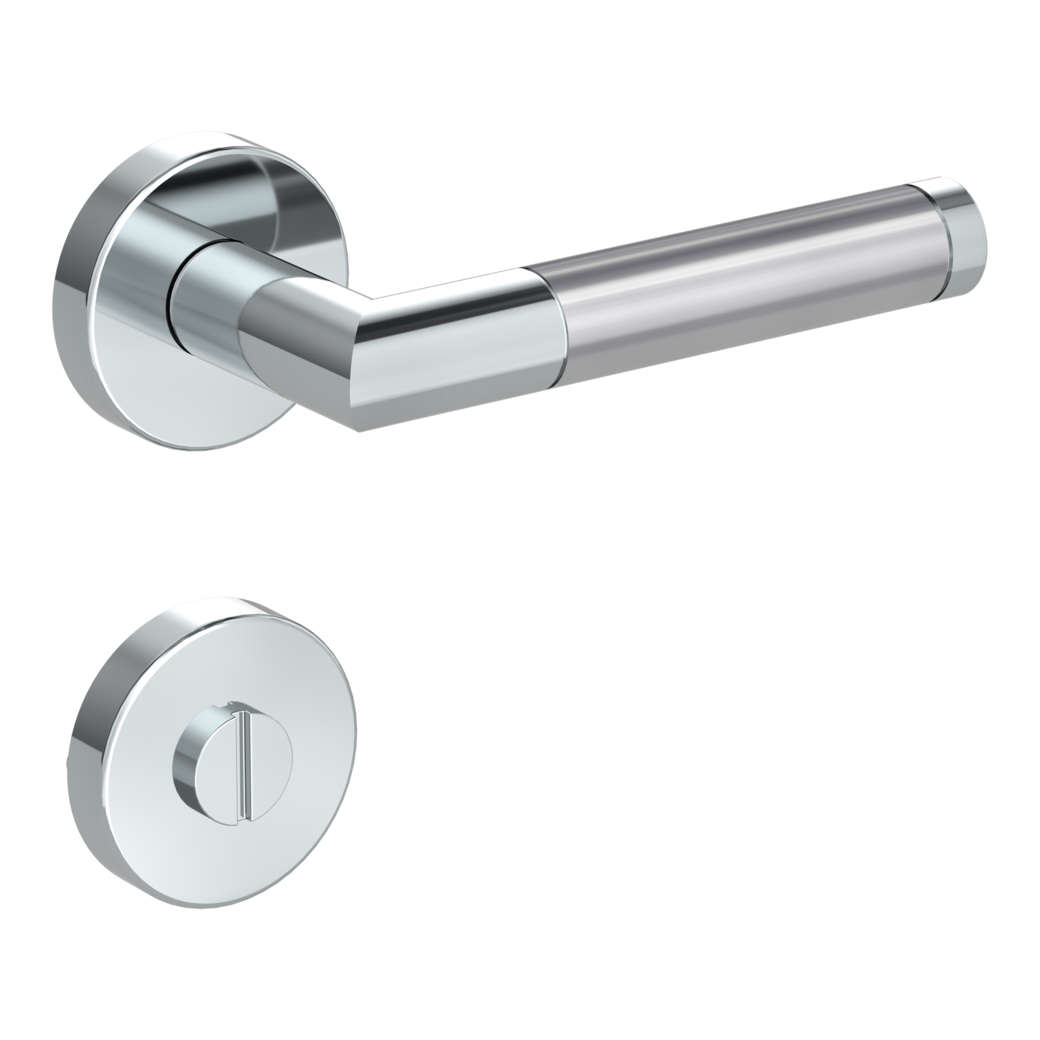 LOREDANA door handle set Clip-on system GK3 round escutcheons Polished-satin stainless steel WC