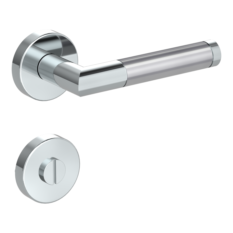 Isolated product image in the right-turned angle shows the GRIFFWERK rose set LOREDANA in the version turn and release - polished/brushed steel - clip on technique outside view