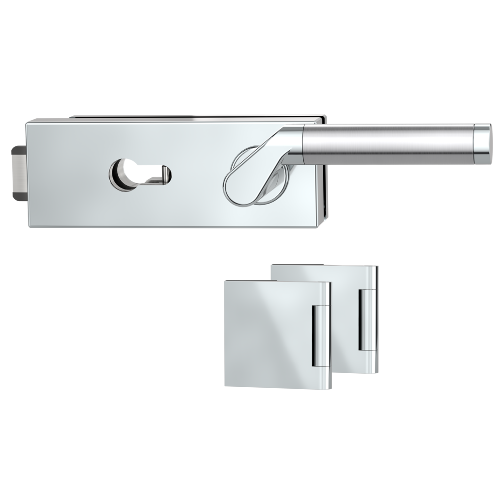 PURISTO S glass door fitting set euro profile silent 3-part hinges CORINNA polished steel