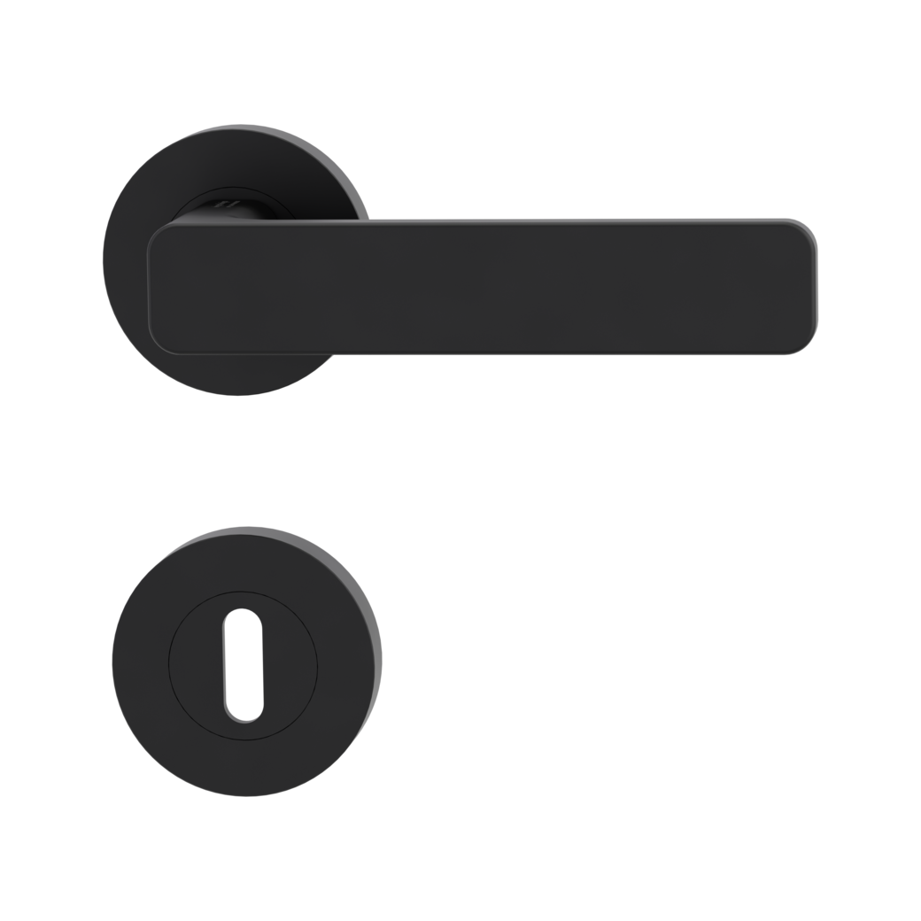 door handle set MINIMAL MODERN screw on cl4 rose set round mortice lock graphite black