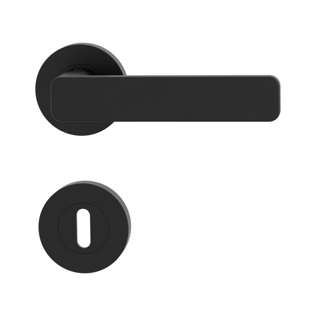 MINIMAL MODERN door handle set Screw-on system GK4 round escutcheons Cipher bit graphite black