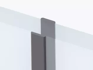 Die Detailabbildung zeigt einen Querschnitt der auf dem Glas aufgebrachten Aluminiumstreifen bei Schiebetürsystem PLANEO LOFT von Griffwerk