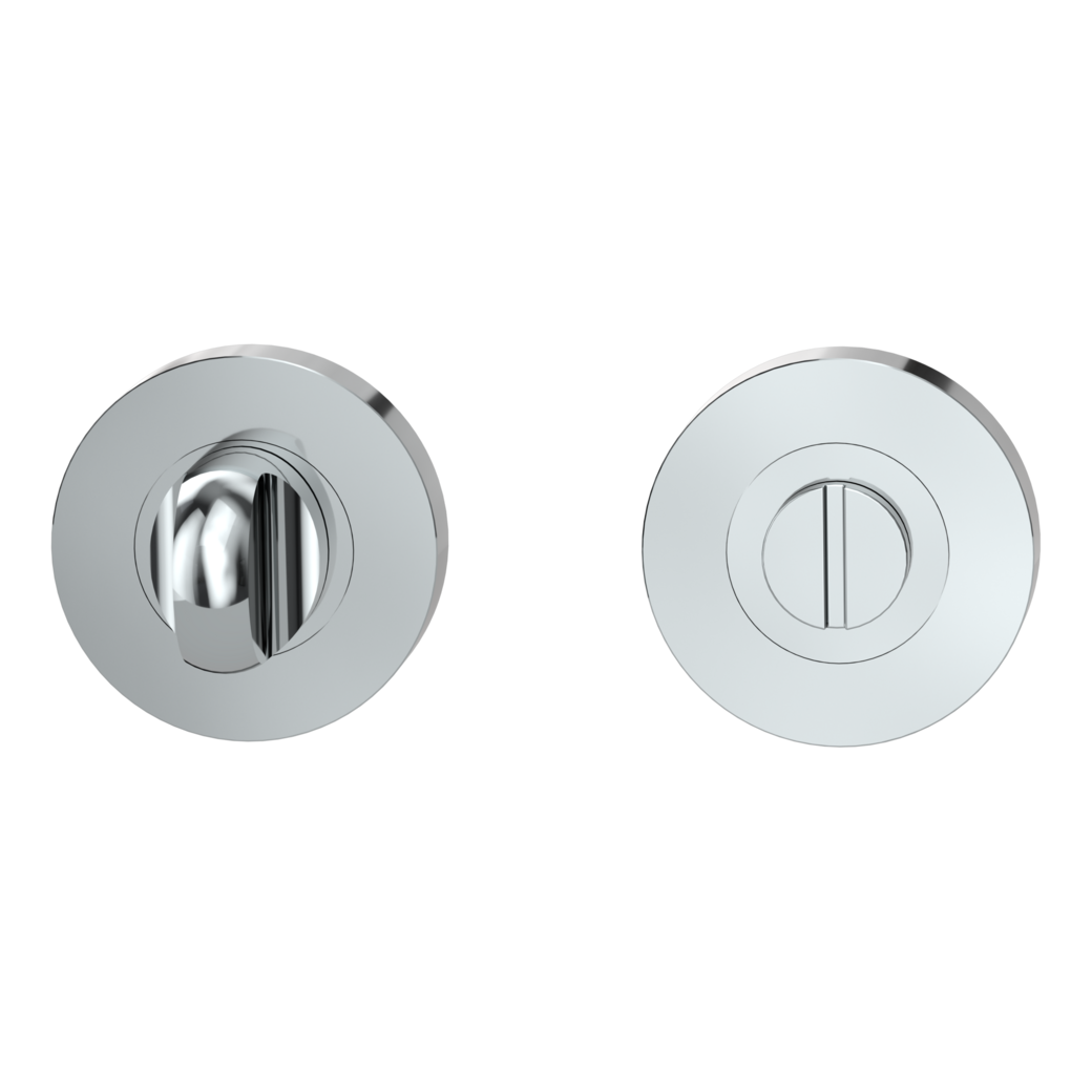Pair of escutcheons zinc round with decorative ring WC Screw-on system chrome nickel matt