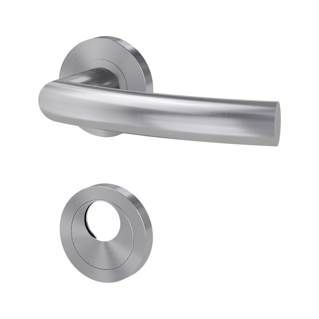 door handle set LORITA PROF screw on cl3 rose set round swiss profile brushed steel