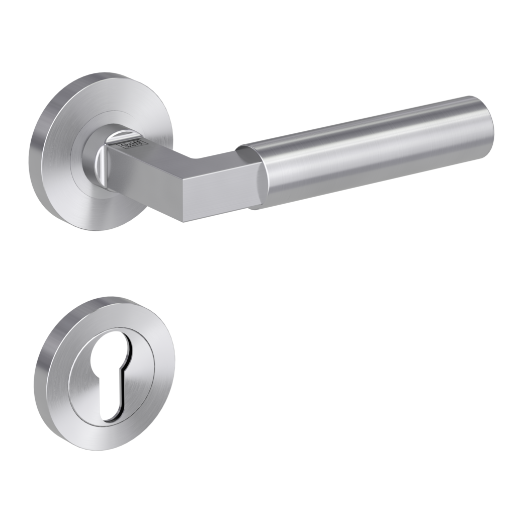 door handle set METRICO PROF screw on cl4 rose set round euro profile brushed steel
