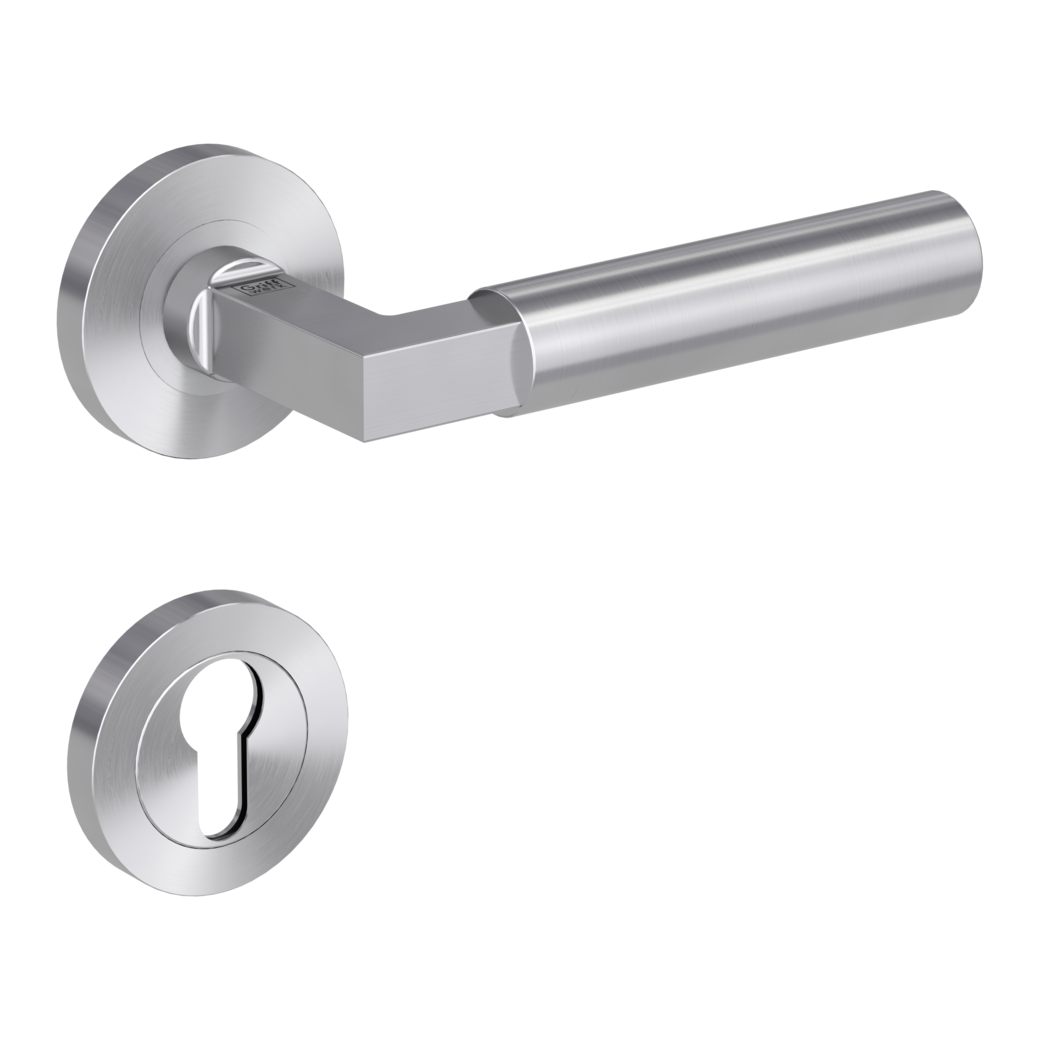 door handle set METRICO PROF screw on FP rose set round euro profile brushed steel