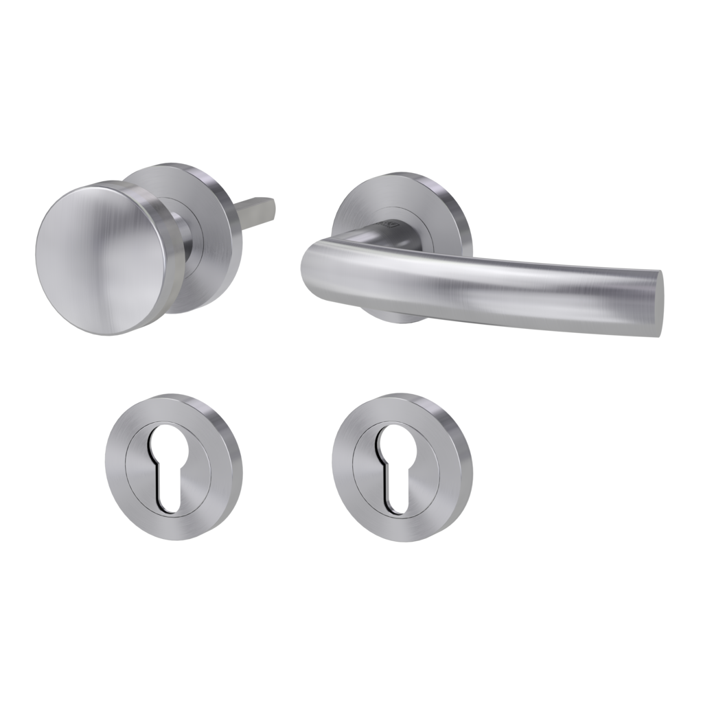 knob handle rose set LORITA PROF screw on cl4 rose set round knob R2 brushed steel R