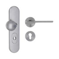 Silhouette product image in perfect product view shows the Griffwerk security combi set TITANO_882 in the version cylinder cover, round, brushed steel, clip on with the door handle LEAF LIGHT SG