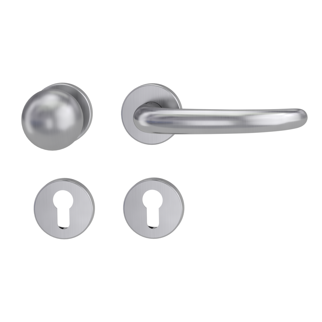 knob handle rose set ULMER GRIFF clip on panic rose set round knob R4 38-50mm brushed steel R