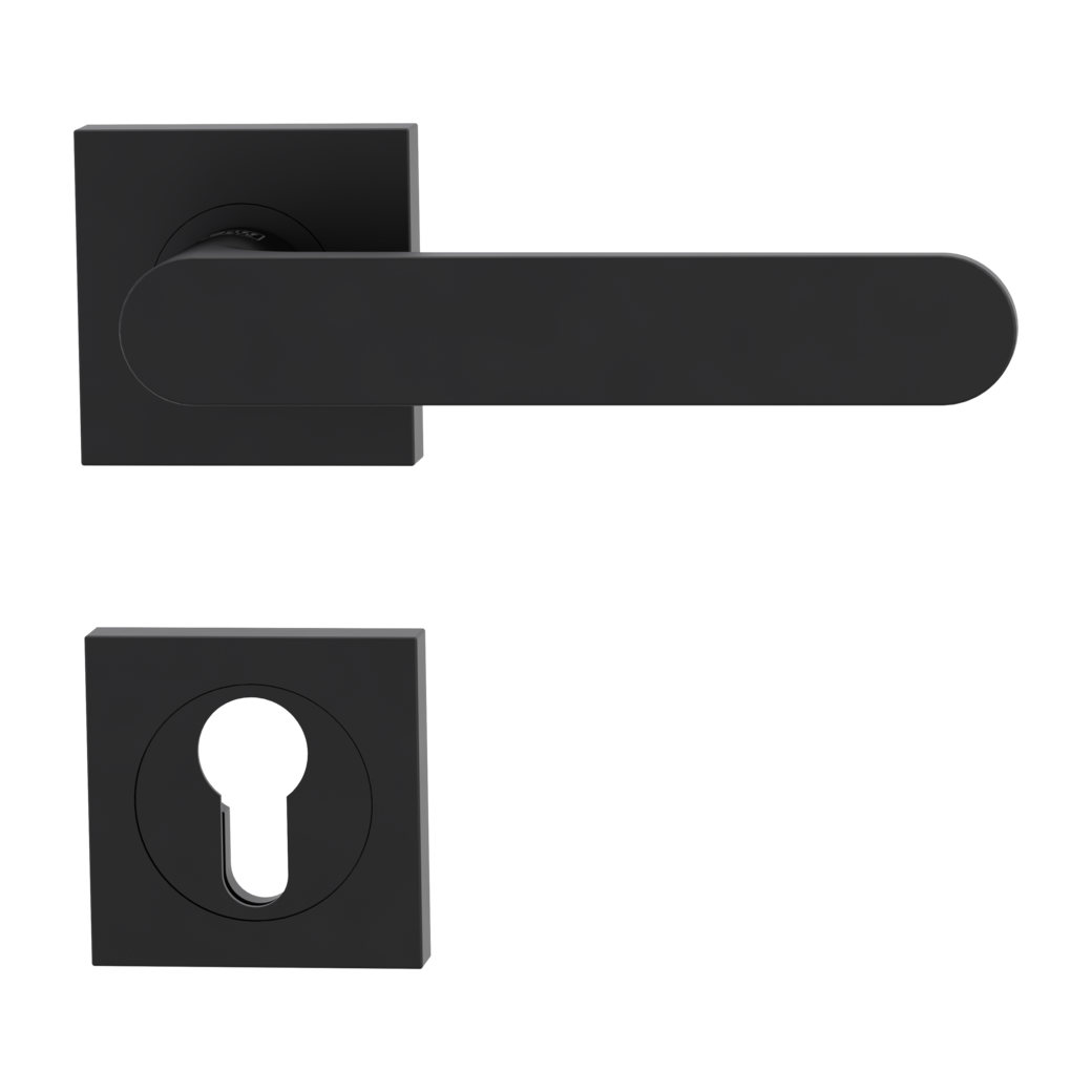 AVUS door handle set Screw-on sys.GK4 straight-edged escut. Profile cylinder graphite black