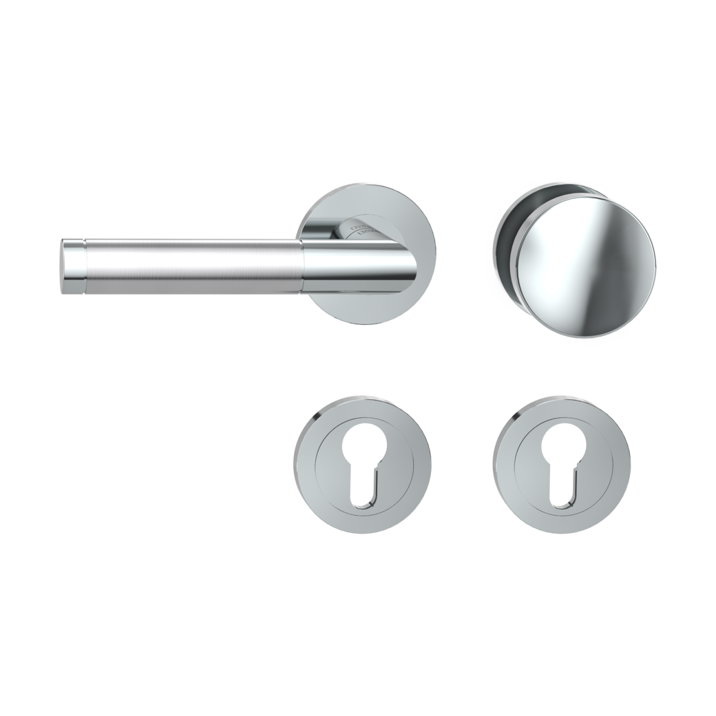 LOREDANA PROF alternate set Screw-on system GK3 round escutcheons Knob R2 polished satin stainless steel L