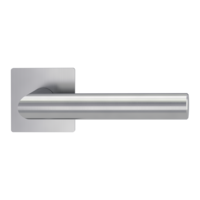 The image shows the Griffwerk door handle set LUCIA QUATTRO in the version with rose set square unlockable Piatta brushed steel