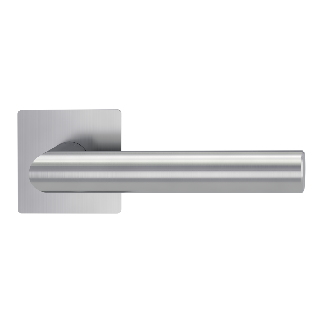 LUCIA PIATTA S QUATTRO door handle set Flat escutcheons straight-edged OS satin stainless steel
