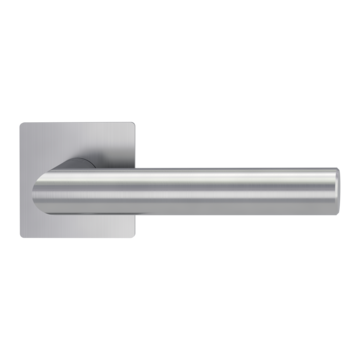 The image shows the Griffwerk door handle set LUCIA QUATTRO in the version with rose set square unlockable Piatta brushed steel