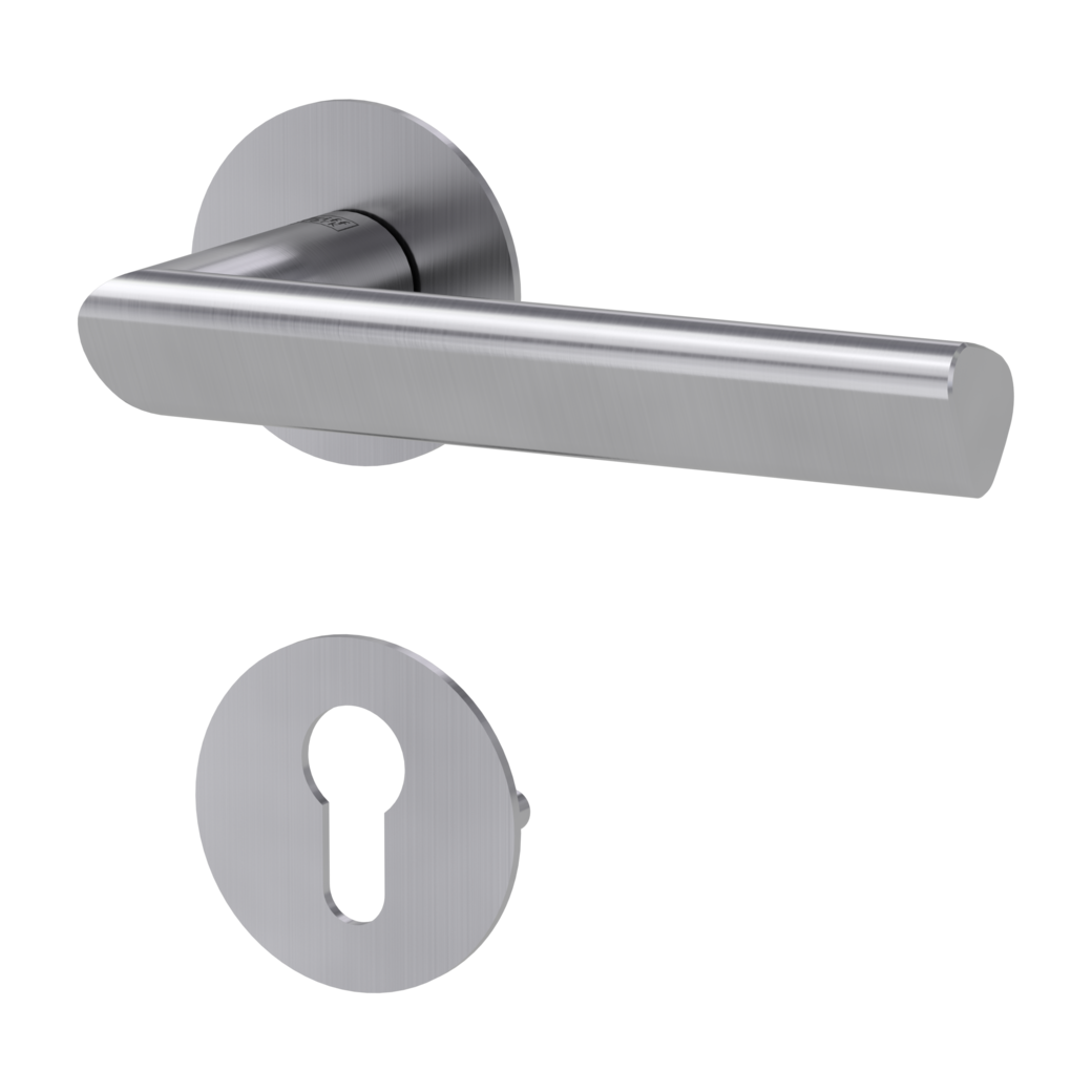 TRI 134 door handle set Flat escutcheons round Satin stainless steel profile cylinder