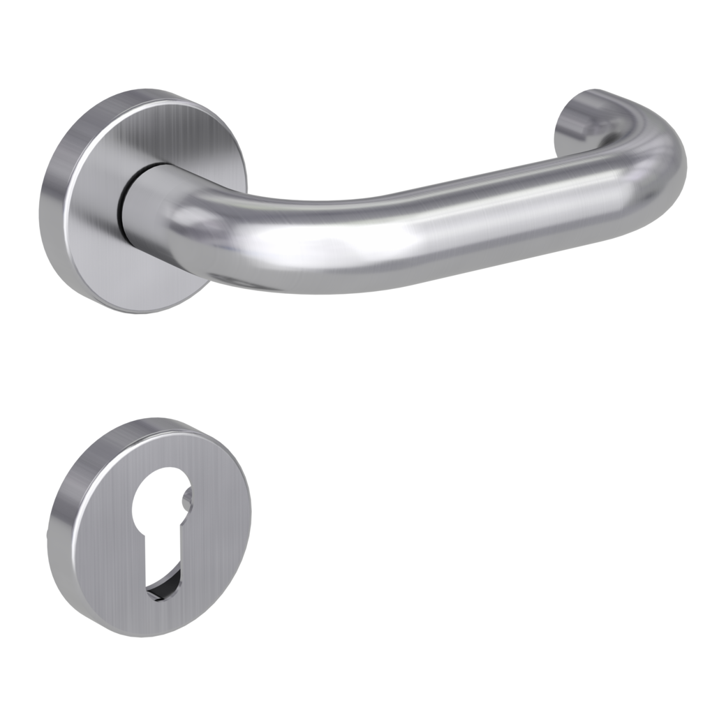 ALESSIA door handle set Clip-on system GK3 round escutcheons Satin stainless steel profile cylinder