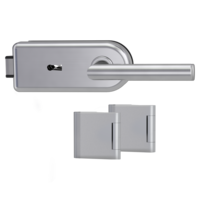 Silhouette product image in perfect product view shows the GRIFFWERK glass door fitting CLASSICO 1.0 in the version single tumber lock - aluminum mat stainless steel optic - 3-part hinge studio/office 