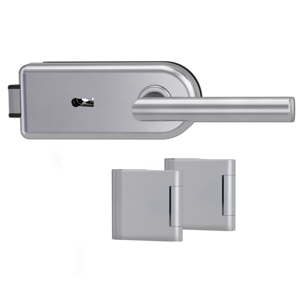 glass door lock set SMILE 1.0 mortice lock silent 3-part hinges L-FORM aluminum EV1