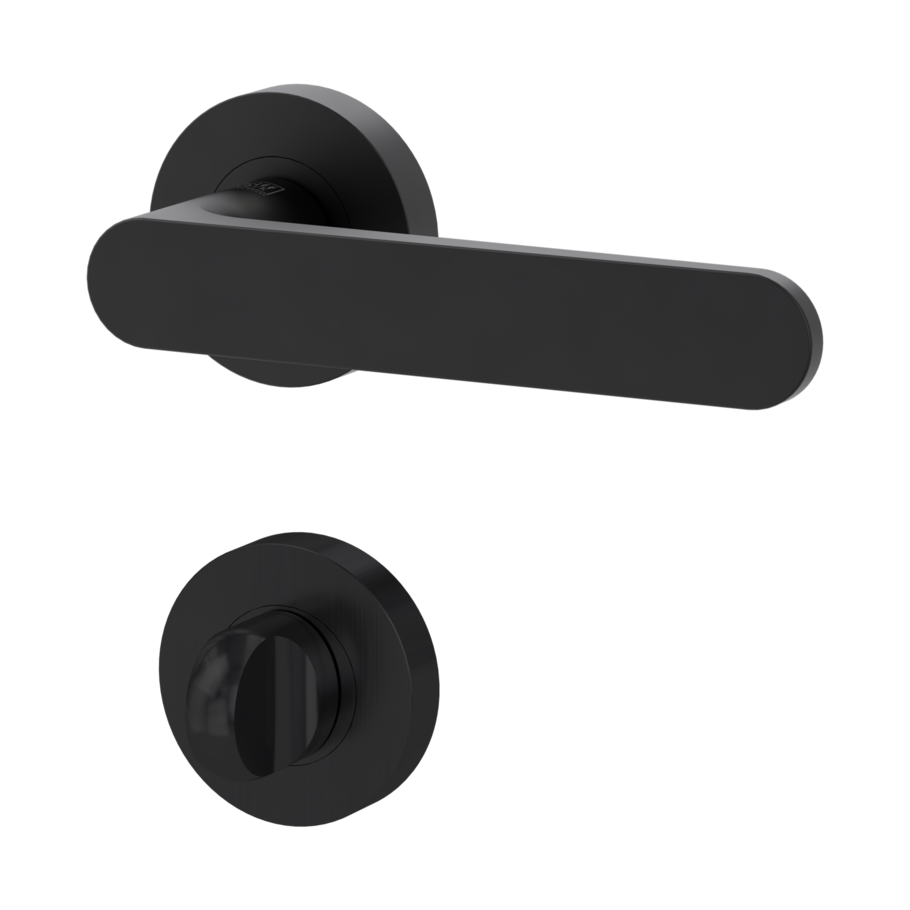 Isolated product image in the left-turned angle shows the GRIFFWERK rose set AVUS in the version turn and release - graphite black - screw on technique inside view 
