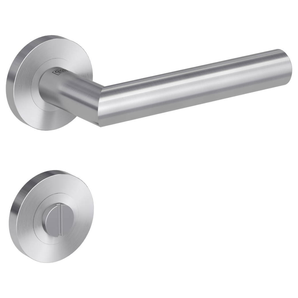 LUCIA PROF door handle set Screw-on system GK3 round escutcheons WC satin stainless steel