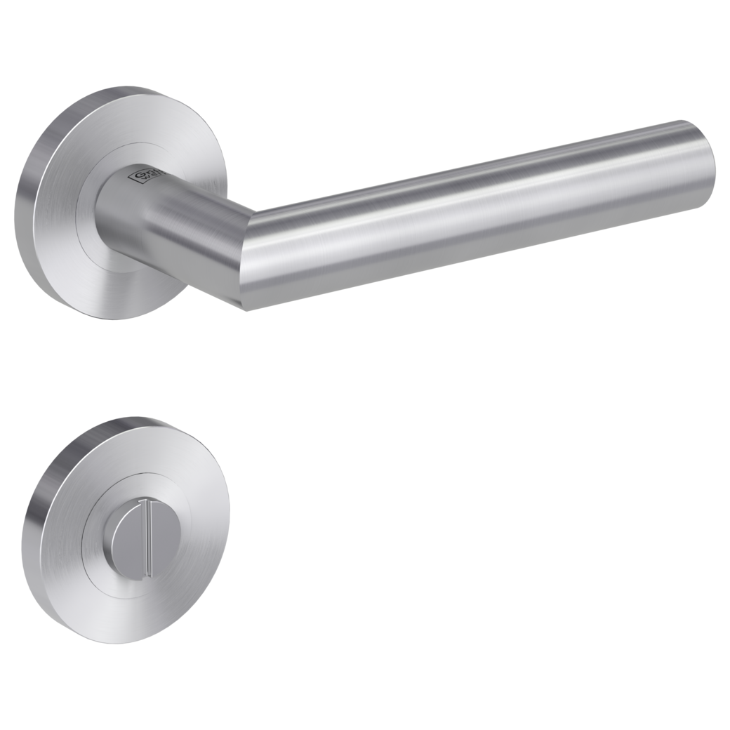 door handle set LUCIA PROF screw on cl4 rose set round wc brushed steel